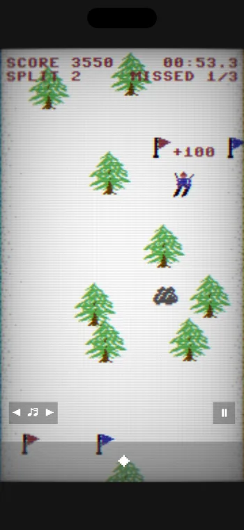 Slalom 64 retro arcade gameplay — skiing through gates on iPhone