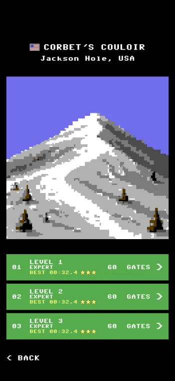 Slalom 64 World Tour level select with star ratings and best times