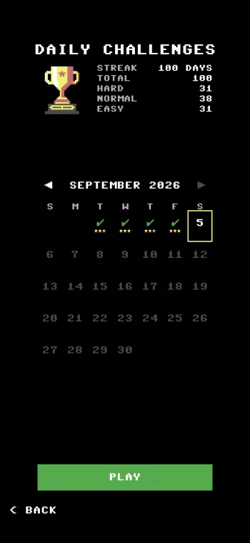Slalom 64 Daily Challenge calendar with a completion streak
